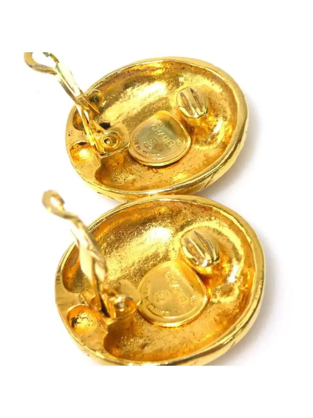 Auth Chanel Logo Clip On Earrings Gold #293942C23B